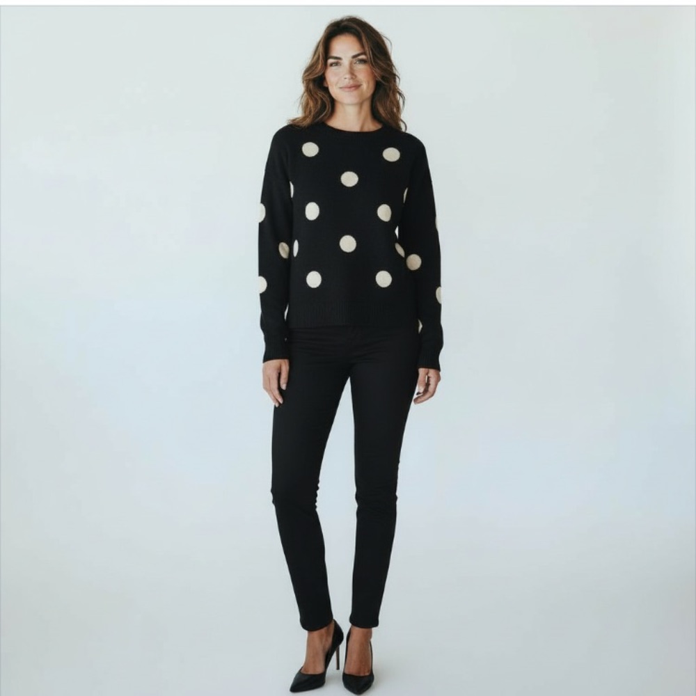 Halogen Nordstrom Women’s Cashmere Black White Polka Dot Women’s Sweater Size S